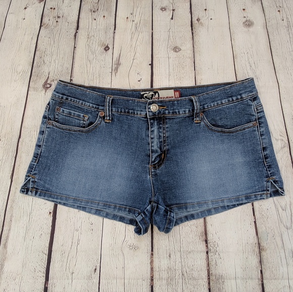 Roxy Heart Embroidered Blue Jean Stretch Shorts - Picture 2 of 7
